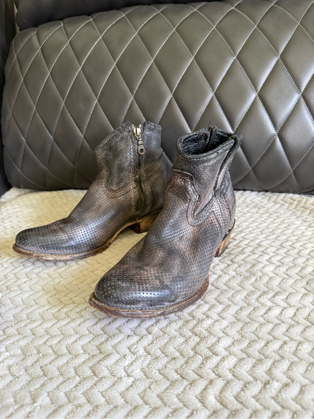 Corral Brown Perforated Leather Ankle Booties
